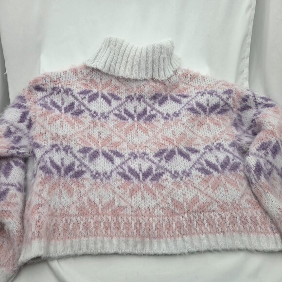 Trendy! Wild Fable Cropped Fuzzy Knit Sweater - Pastel Fair Isle - Size L - Picture 2 of 6